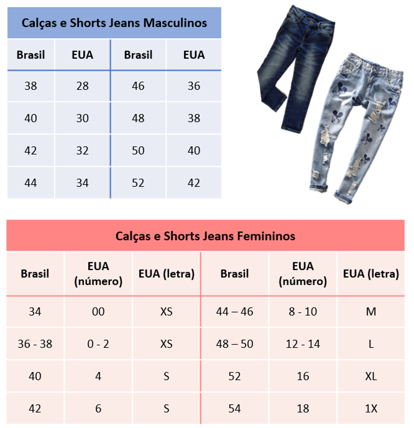 numeracao americana de calca